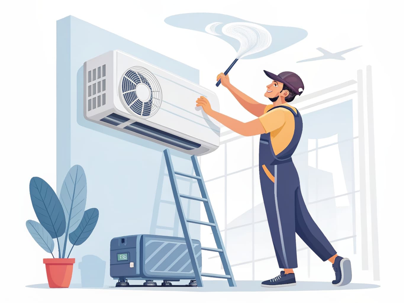 Technicien nettoyant les filtres d'une unité intérieure de climatisation